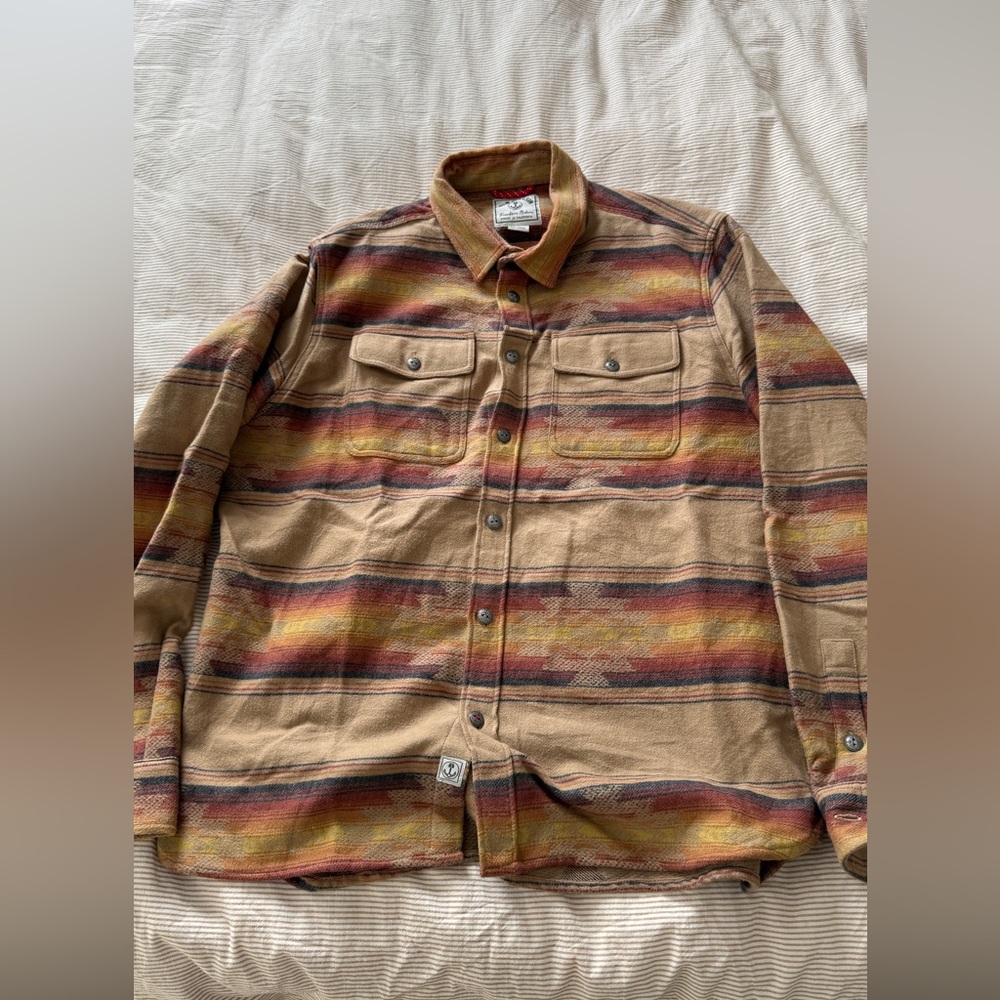Iron & Resin Tan Striped Casual Button-Down Shirt Jacket